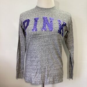 PINK Victoria's Secret Heather Gray With Sequin Shirt Long Sleeve Size XS